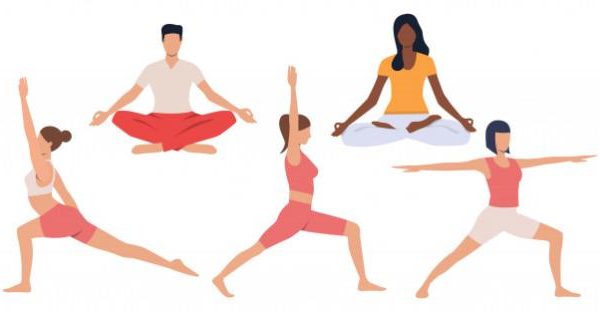 Set of people practicing yoga Free Vector
